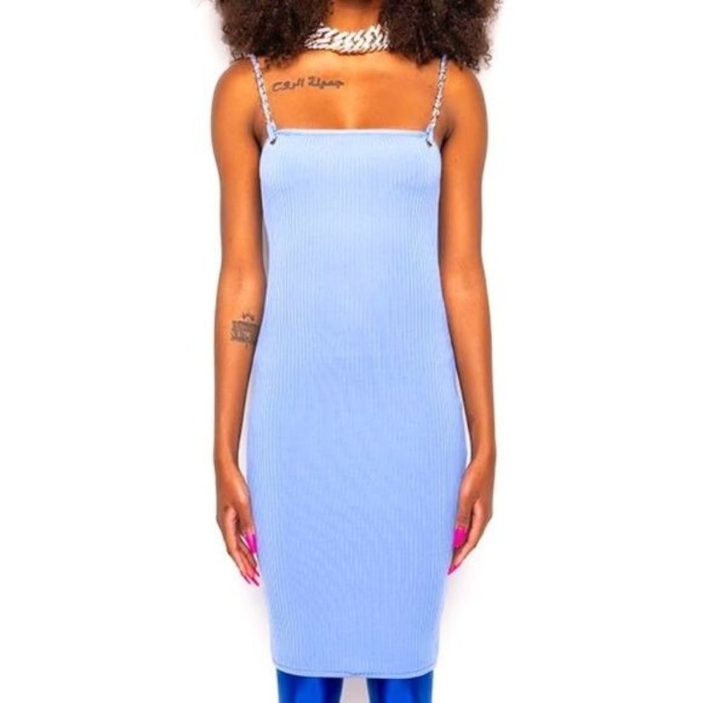 Callie on the 9s: Ribbed Chain Bodycon Dress in Periwinkle Large - Picture 4 of 7